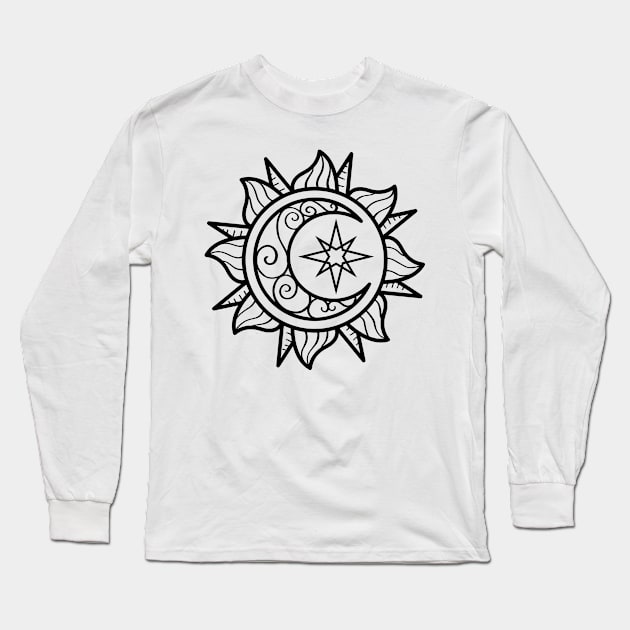 Bohemian Aesthetic Sun and Moon Celestial Long Sleeve T-Shirt by Alex21